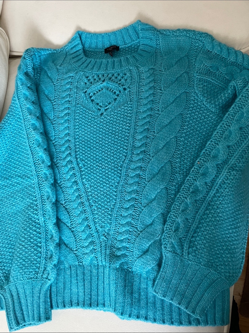 Talbots Bright Turquoise Cable Knit Crewneck Sweater